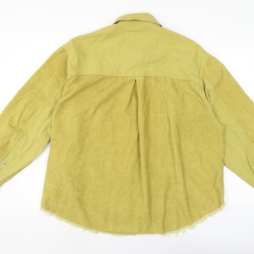 Thread & supply Womens Yellow Cotton Basic Button-Up Size S Collared - Raw Hem