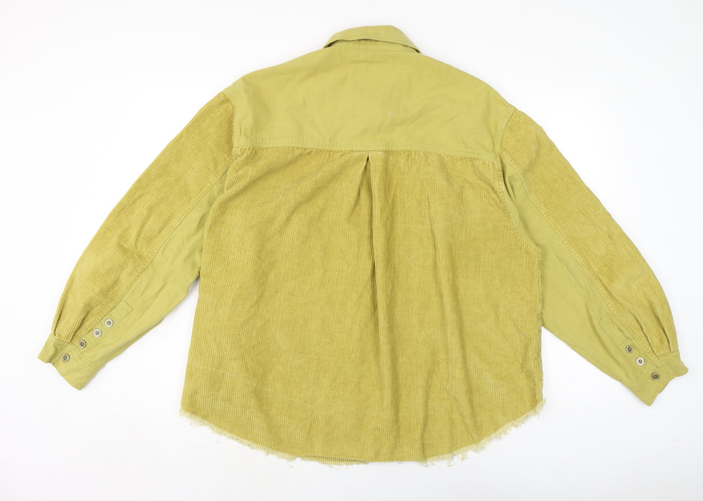 Thread & supply Womens Yellow Cotton Basic Button-Up Size S Collared - Raw Hem