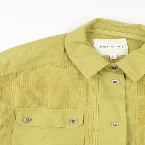 Thread & supply Womens Yellow Cotton Basic Button-Up Size S Collared - Raw Hem