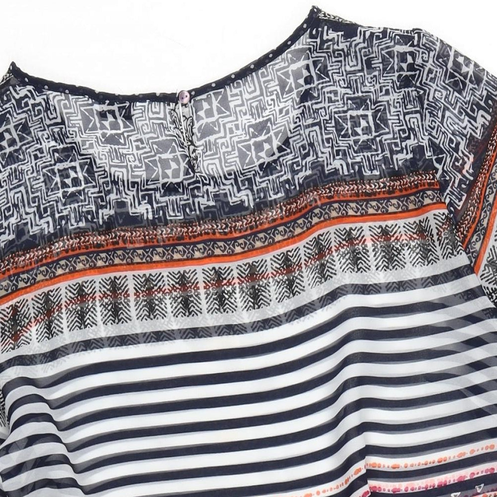 Marks and Spencer Womens Multicoloured Striped Polyester Basic Blouse Size 14 Crew Neck