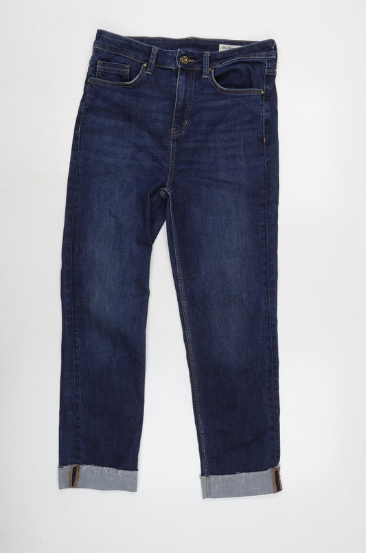 Marks and Spencer Womens Blue Cotton Blend Straight Jeans Size 12 L25 in Regular Zip