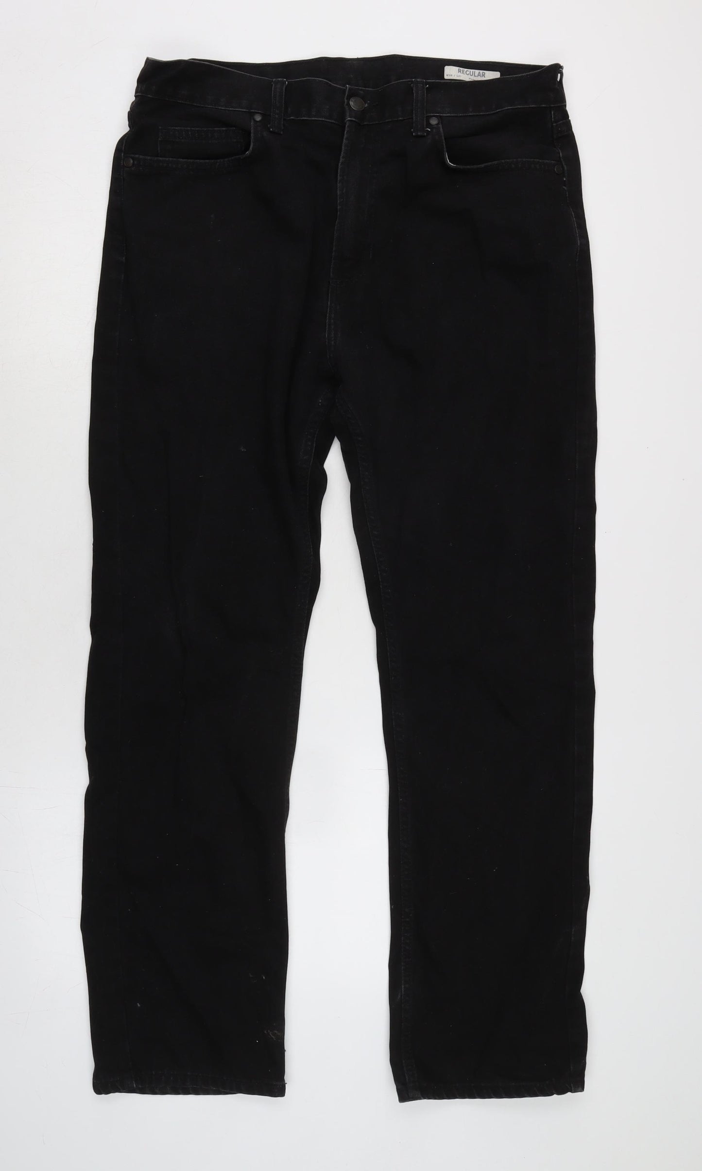 Marks and Spencer Mens Black Cotton Straight Jeans Size 36 in L31 in Regular Zip