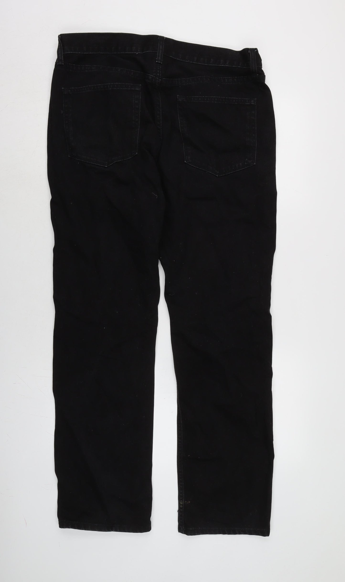 Marks and Spencer Mens Black Cotton Straight Jeans Size 36 in L31 in Regular Zip