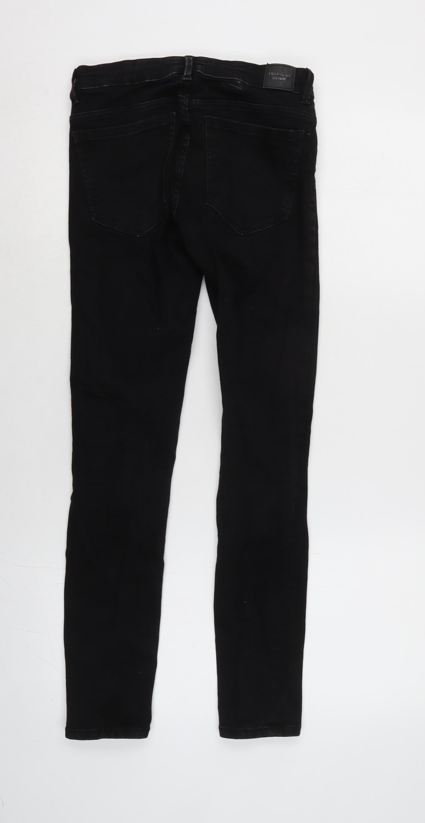 Zara Womens Black Cotton Blend Tapered Jeans Size 8 L26.5 in Regular Zip