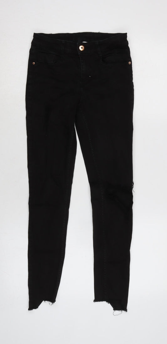 H&M Womens Black Cotton Blend Tapered Jeans Size 6 L26.5 in Regular Zip - Raw Hem