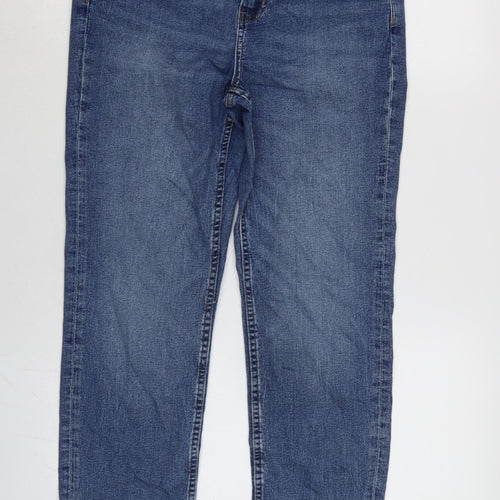 Marks and Spencer Womens Blue Cotton Blend Straight Jeans Size 12 L28 in Regular Zip