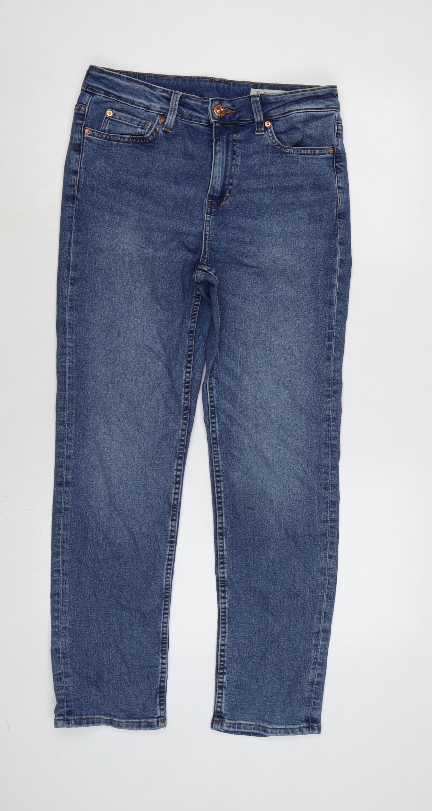 Marks and Spencer Womens Blue Cotton Blend Straight Jeans Size 12 L28 in Regular Zip