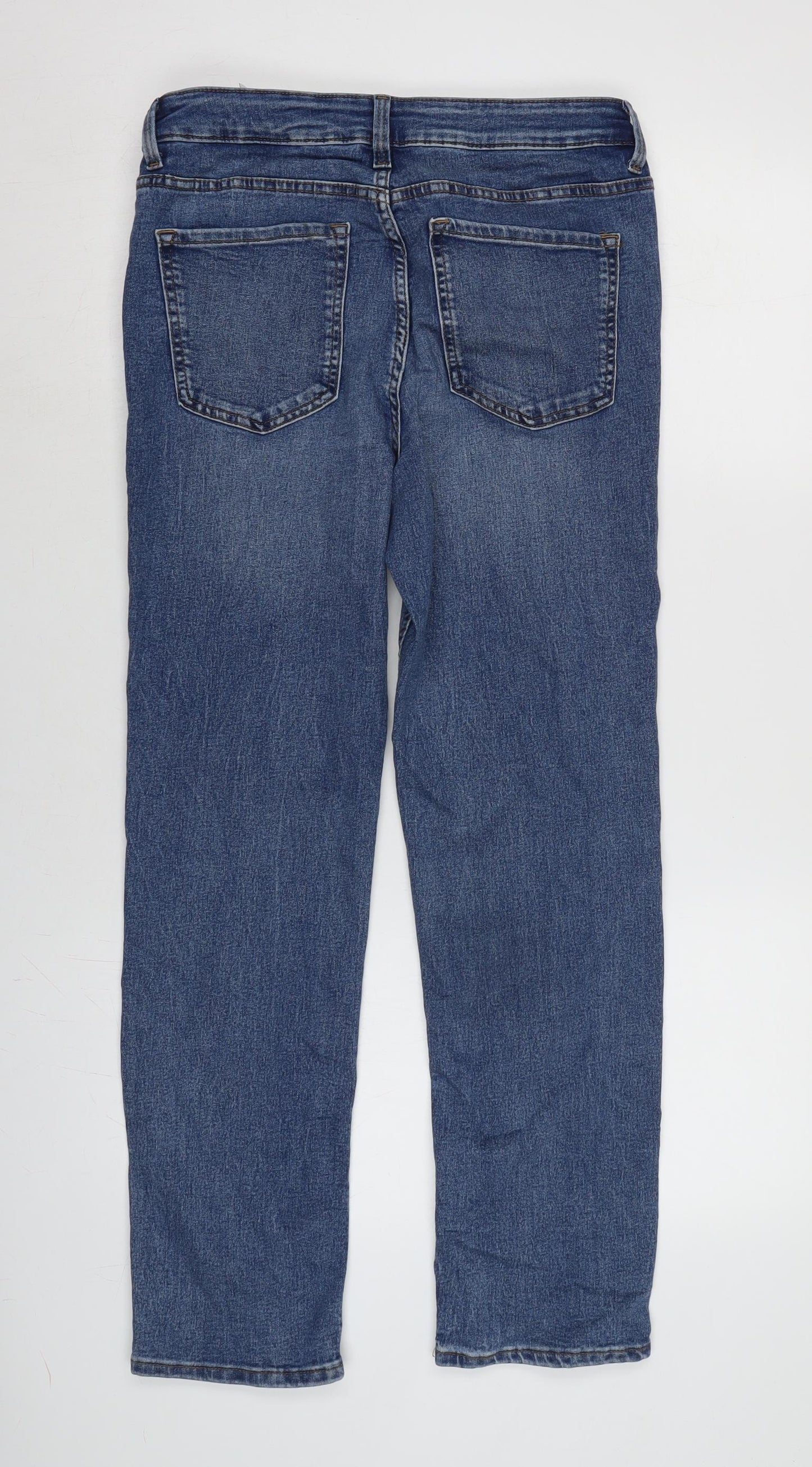 Marks and Spencer Womens Blue Cotton Blend Straight Jeans Size 12 L28 in Regular Zip