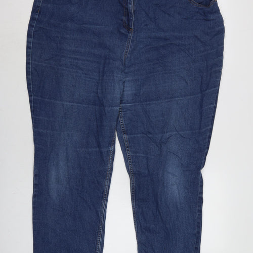 Marks and Spencer Womens Blue Cotton Blend Straight Jeans Size 20 L26.5 in Regular Zip