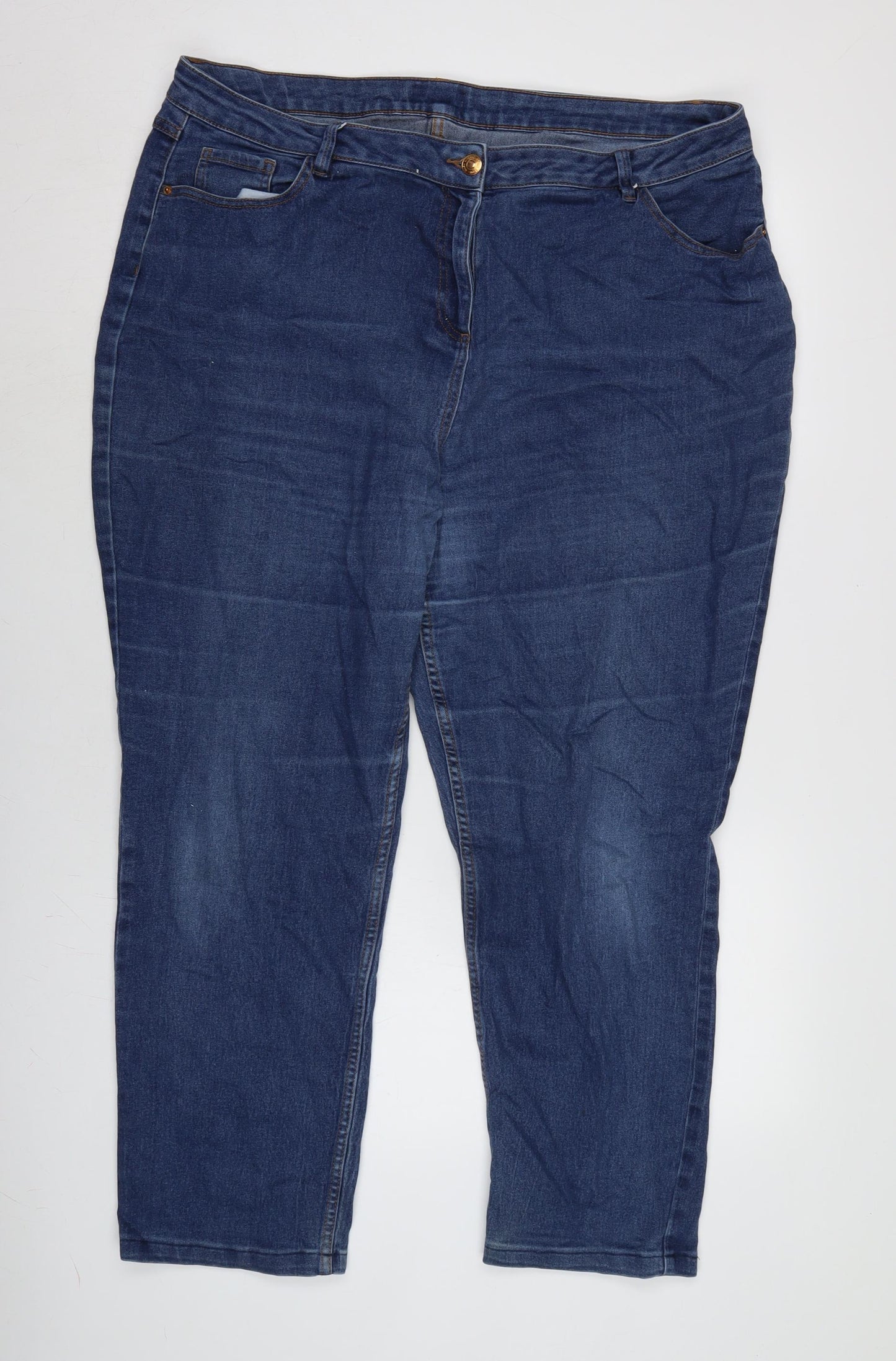 Marks and Spencer Womens Blue Cotton Blend Straight Jeans Size 20 L26.5 in Regular Zip