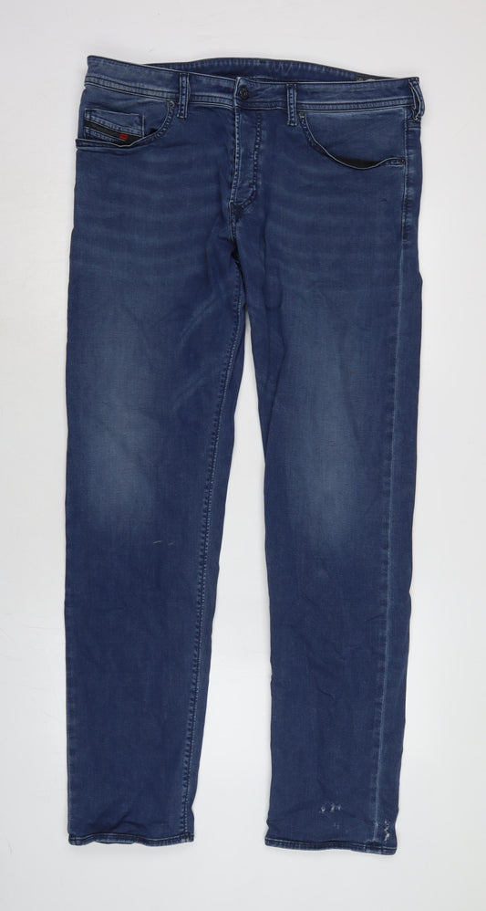 Diesel Mens Blue Cotton Blend Straight Jeans Size 36 in L34 in Regular Zip