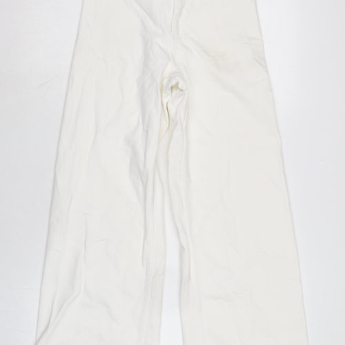 Zara Womens Ivory Cotton Blend Wide-Leg Jeans Size 6 L28.5 in Regular Zip