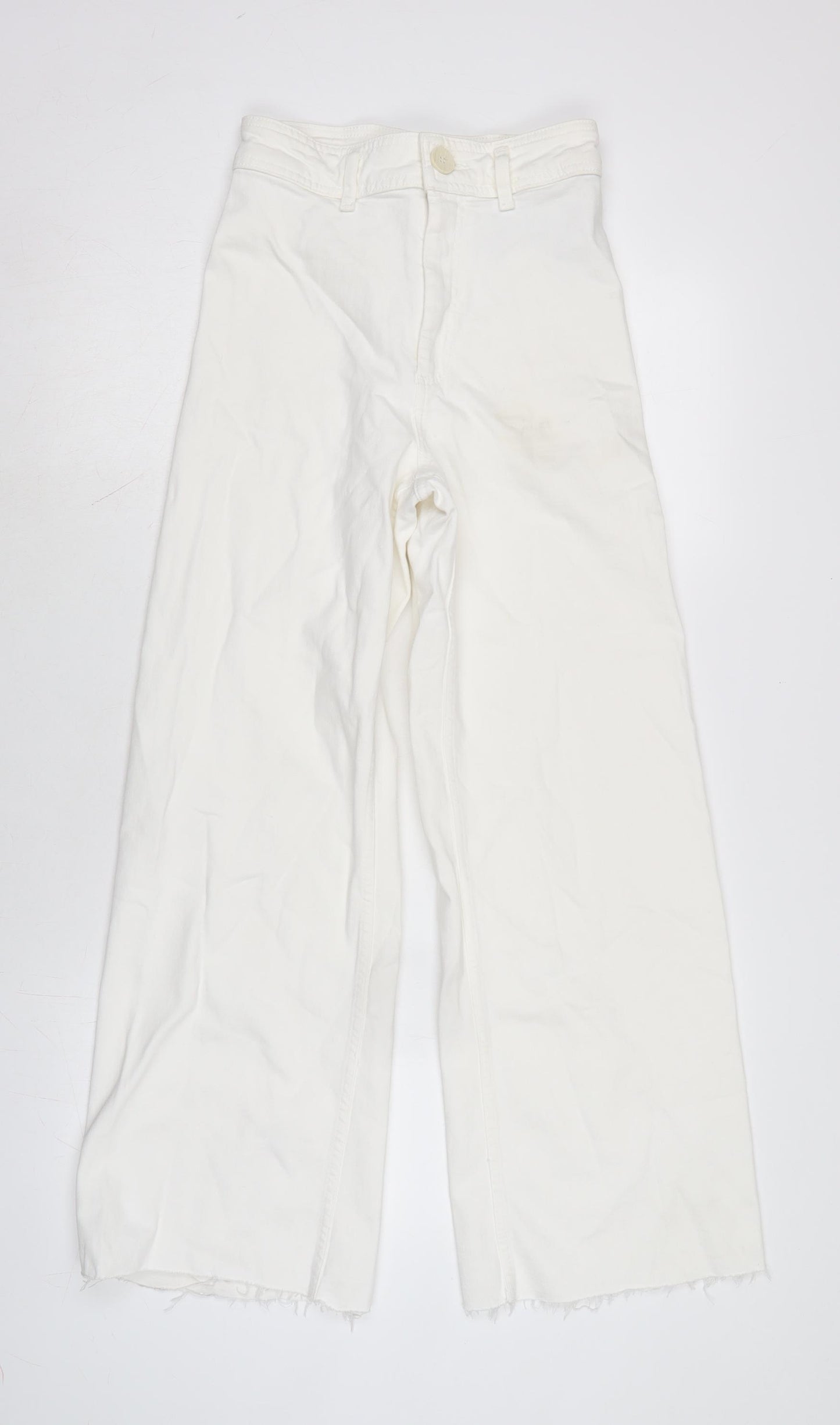 Zara Womens Ivory Cotton Blend Wide-Leg Jeans Size 6 L28.5 in Regular Zip