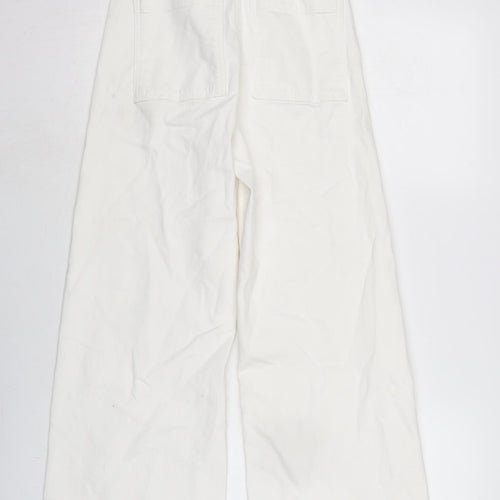 Zara Womens Ivory Cotton Blend Wide-Leg Jeans Size 6 L28.5 in Regular Zip