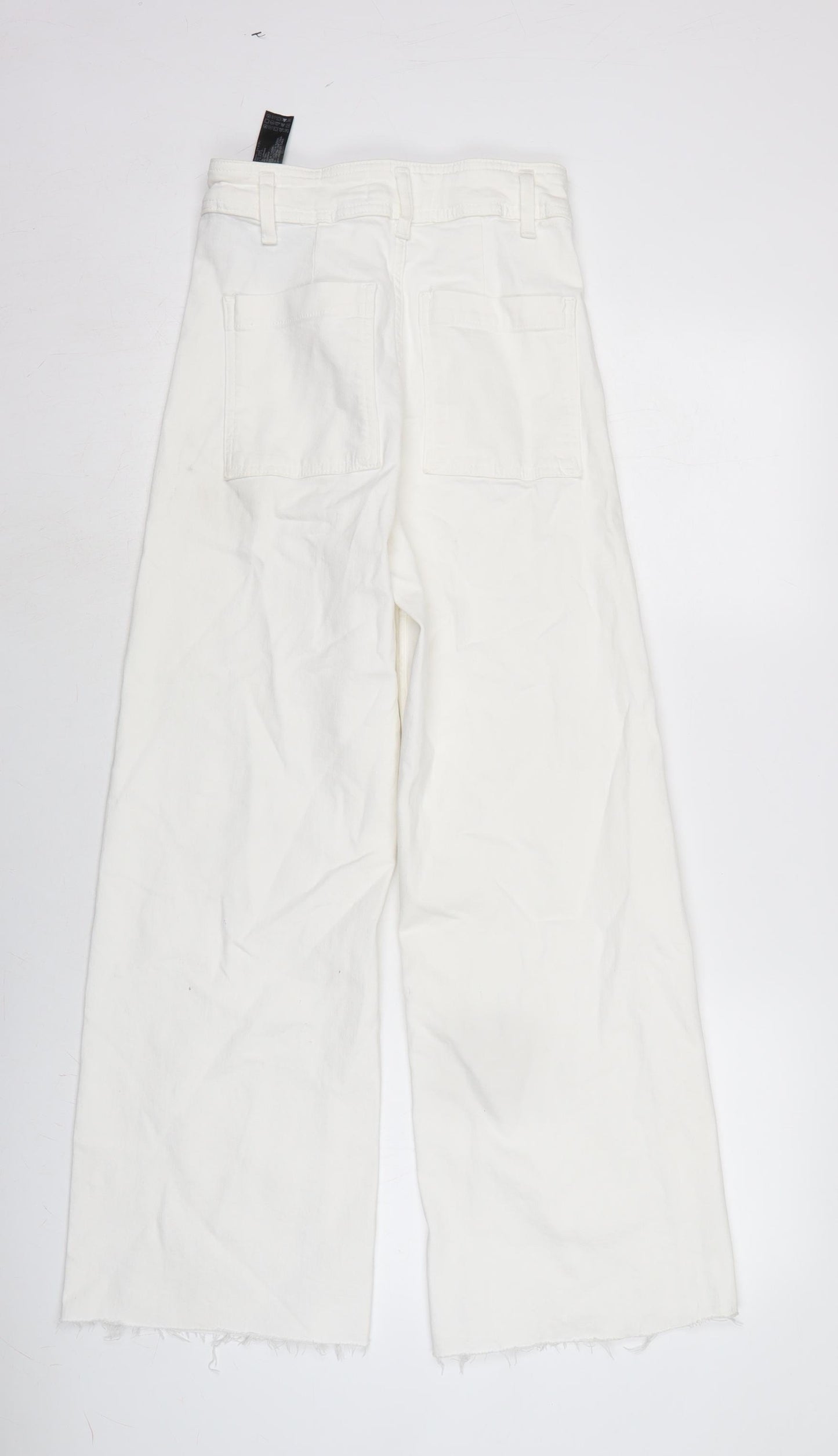 Zara Womens Ivory Cotton Blend Wide-Leg Jeans Size 6 L28.5 in Regular Zip