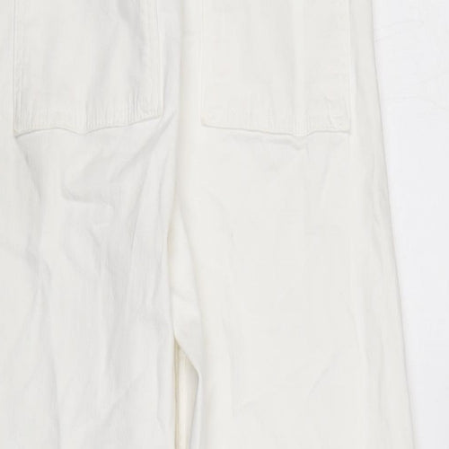 Zara Womens Ivory Cotton Blend Wide-Leg Jeans Size 6 L28.5 in Regular Zip