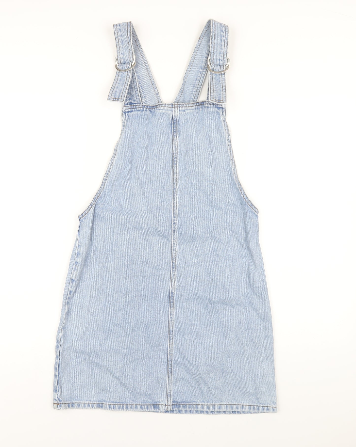 Topshop Womens Blue Cotton Pinafore/Dungaree Dress Size 8 Square Neck Buckle