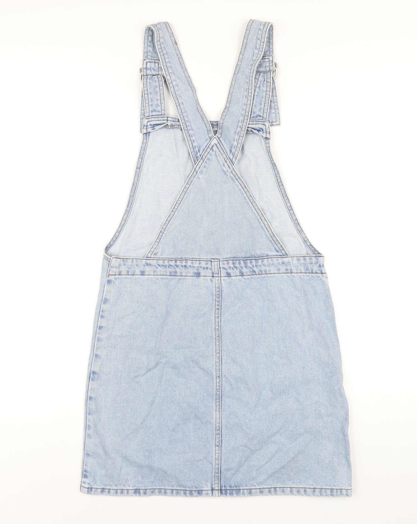 Topshop Womens Blue Cotton Pinafore/Dungaree Dress Size 8 Square Neck Buckle