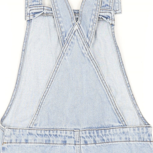 Topshop Womens Blue Cotton Pinafore/Dungaree Dress Size 8 Square Neck Buckle