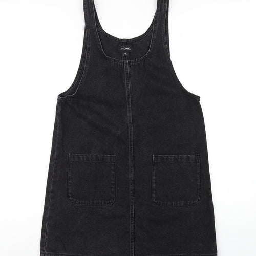 Monki Womens Black Cotton Pinafore/Dungaree Dress Size XS Scoop Neck Pullover