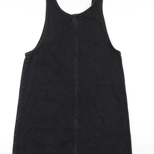 Monki Womens Black Cotton Pinafore/Dungaree Dress Size XS Scoop Neck Pullover