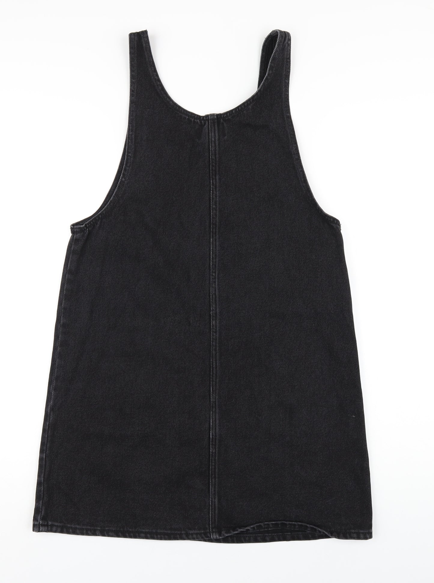 Monki Womens Black Cotton Pinafore/Dungaree Dress Size XS Scoop Neck Pullover