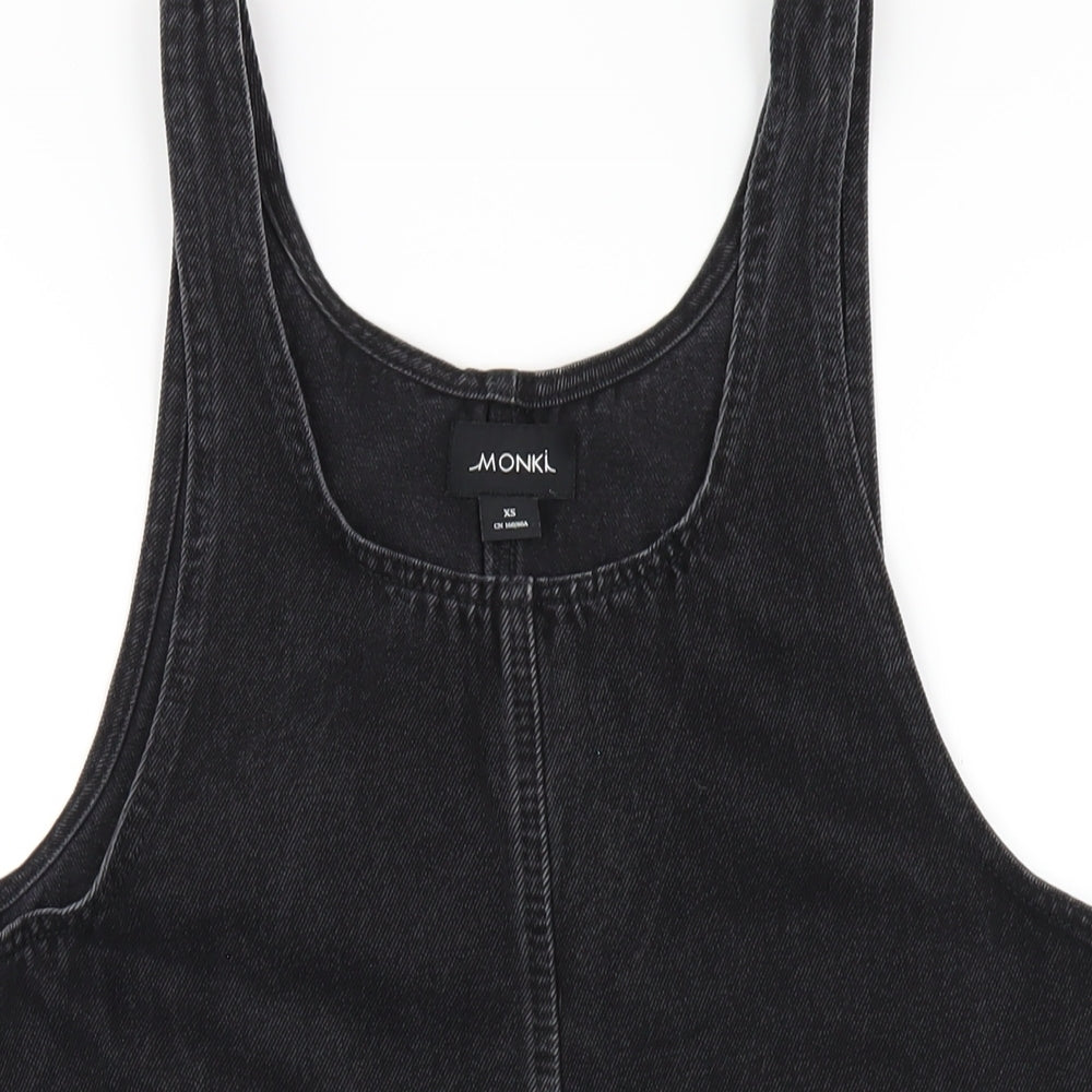 Monki Womens Black Cotton Pinafore/Dungaree Dress Size XS Scoop Neck Pullover