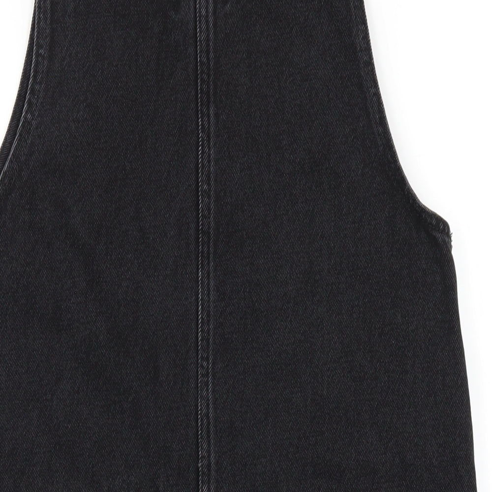 Monki Womens Black Cotton Pinafore/Dungaree Dress Size XS Scoop Neck Pullover