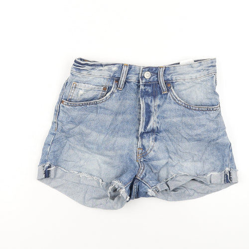 H&M Womens Blue Cotton Boyfriend Shorts Size 8 L3 in Regular Button