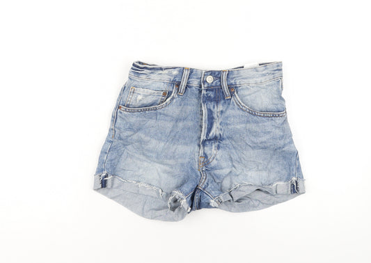 H&M Womens Blue Cotton Boyfriend Shorts Size 8 L3 in Regular Button