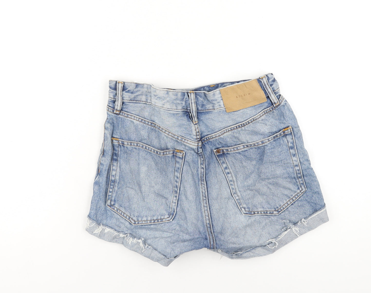 H&M Womens Blue Cotton Boyfriend Shorts Size 8 L3 in Regular Button