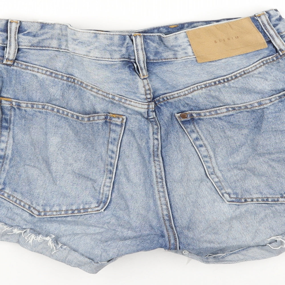 H&M Womens Blue Cotton Boyfriend Shorts Size 8 L3 in Regular Button