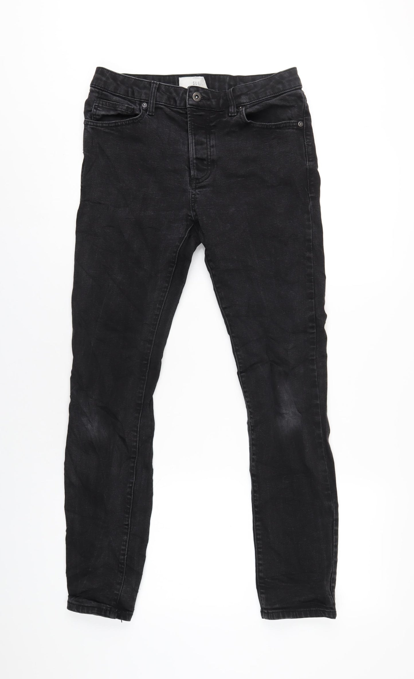 Topman Mens Black Cotton Straight Jeans Size 30 in L30 in Regular Button