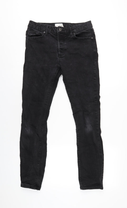 Topman Mens Black Cotton Straight Jeans Size 30 in L30 in Regular Button