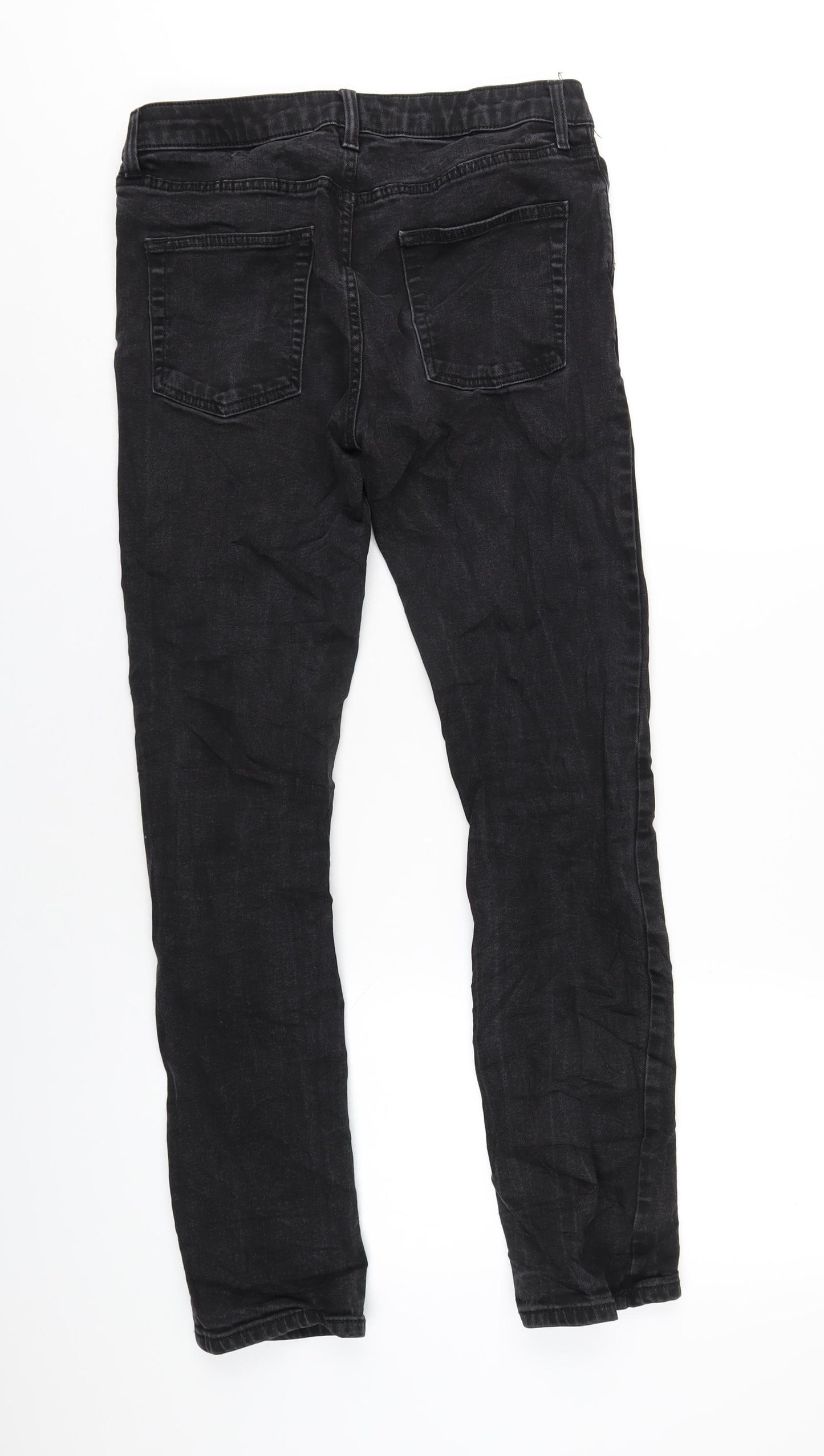 Topman Mens Black Cotton Straight Jeans Size 30 in L30 in Regular Button