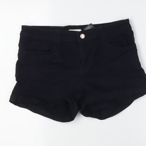 H&M Womens Blue Cotton Basic Shorts Size 8 Regular Zip