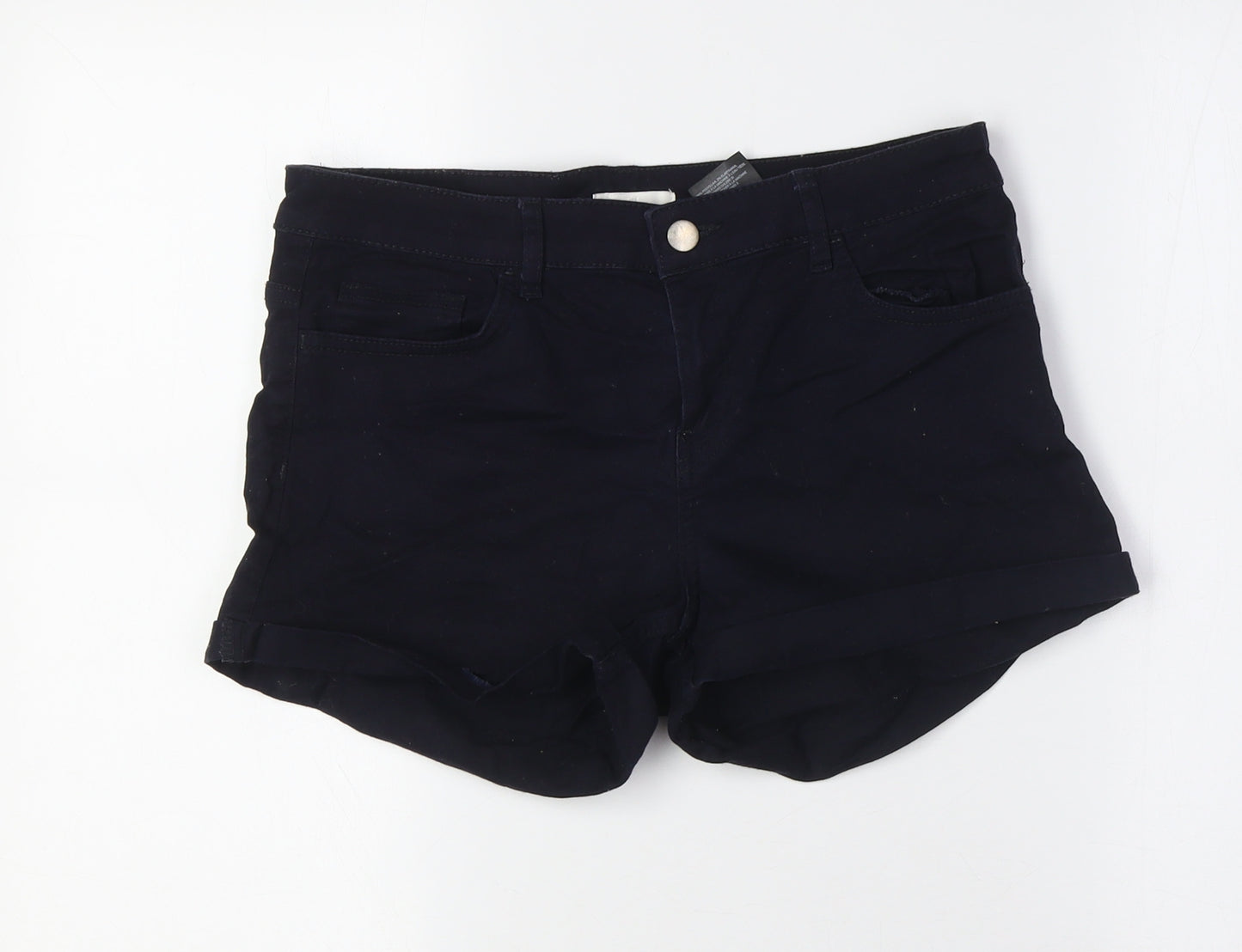 H&M Womens Blue Cotton Basic Shorts Size 8 Regular Zip