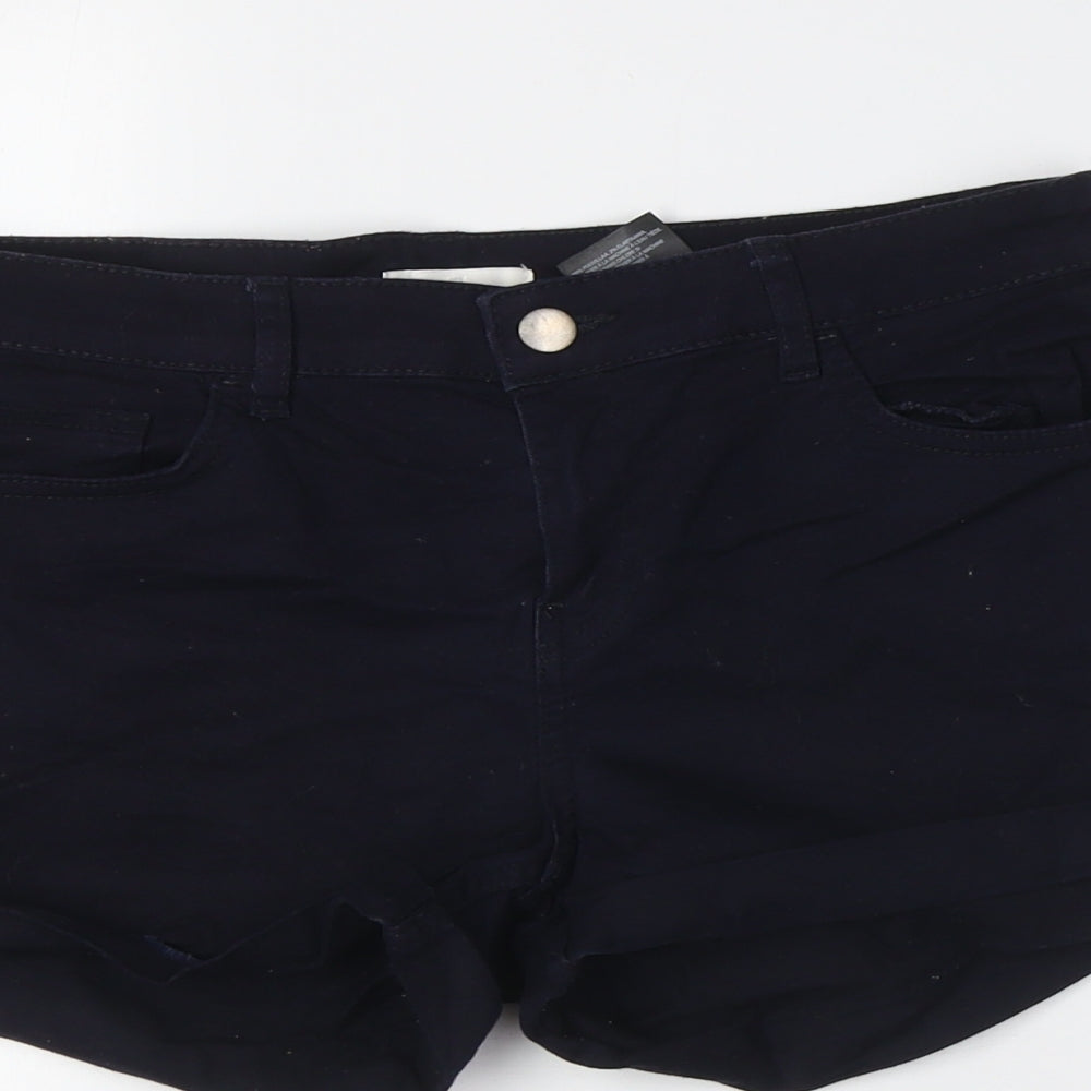 H&M Womens Blue Cotton Basic Shorts Size 8 Regular Zip