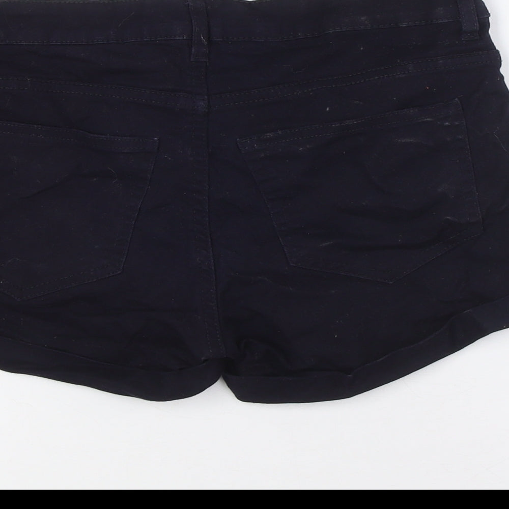 H&M Womens Blue Cotton Basic Shorts Size 8 Regular Zip