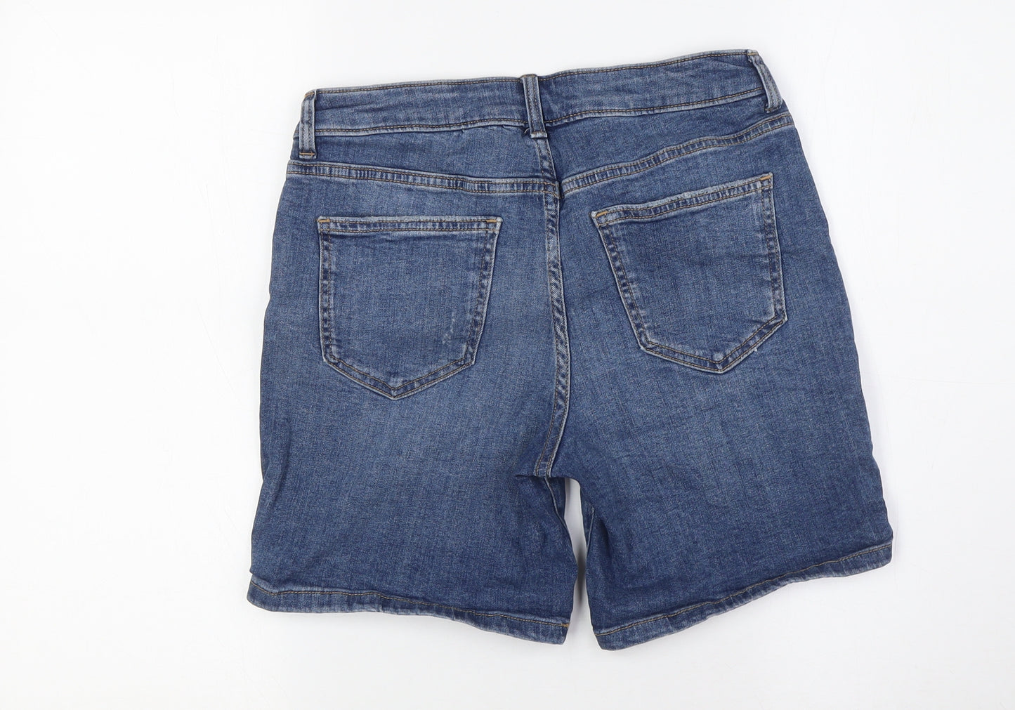 TU Womens Blue Cotton Basic Shorts Size 8 L6.5 in Regular Zip