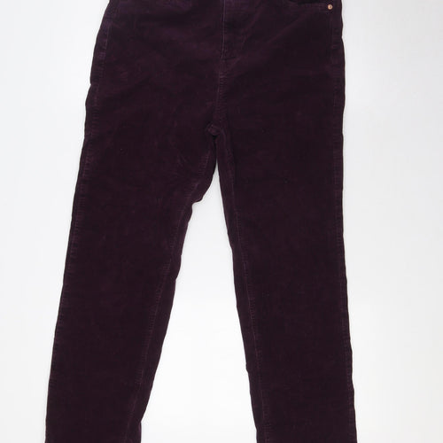 Marks and Spencer Womens Purple Cotton Trousers Size 16 L30 in Regular Zip