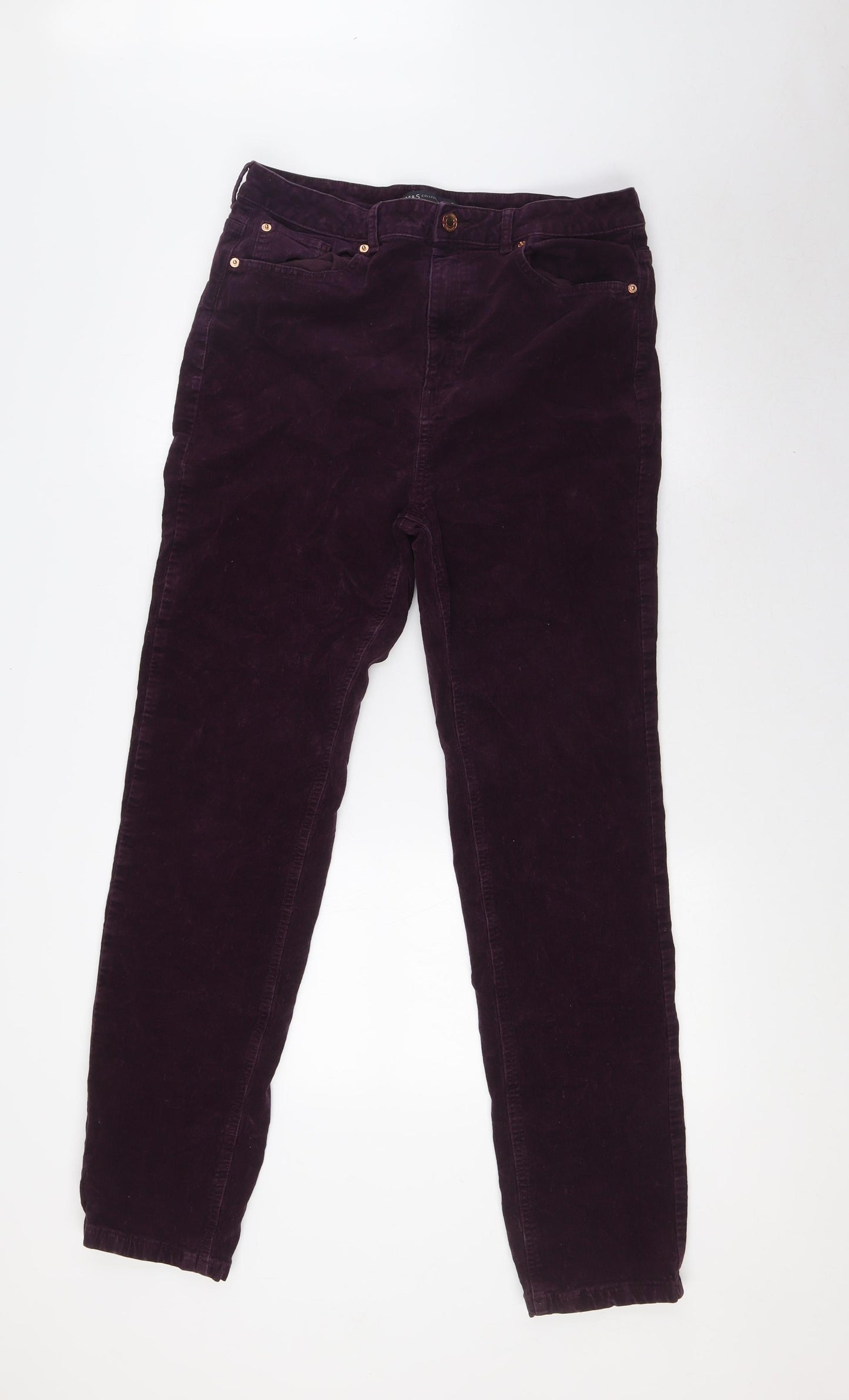 Marks and Spencer Womens Purple Cotton Trousers Size 16 L30 in Regular Zip