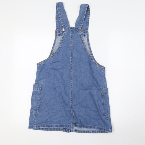 PEP&CO Womens Blue 100% Cotton Pinafore/Dungaree Dress Size 8 Square Neck Button - Pockets