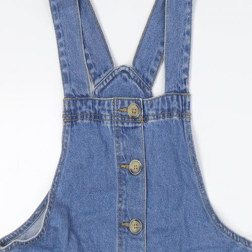 PEP&CO Womens Blue 100% Cotton Pinafore/Dungaree Dress Size 8 Square Neck Button - Pockets