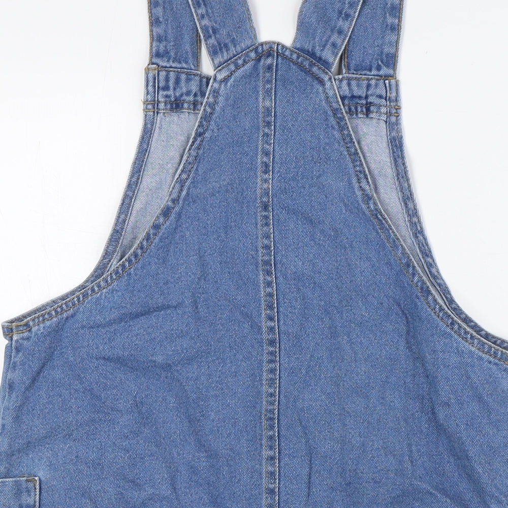 PEP&CO Womens Blue 100% Cotton Pinafore/Dungaree Dress Size 8 Square Neck Button - Pockets