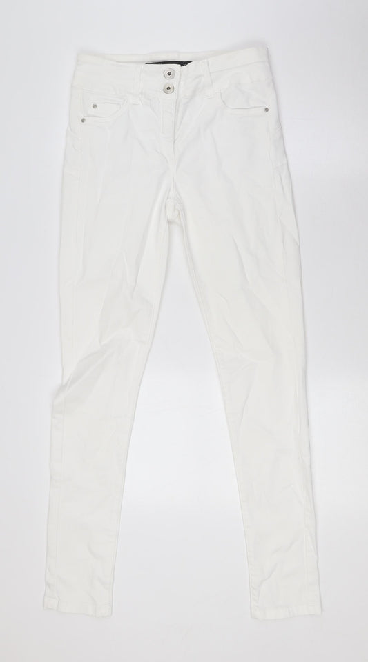 NEXT Womens White Cotton Skinny Jeans Size 10 L30 in Slim Zip