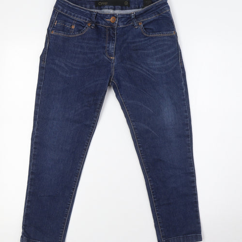 NEXT Womens Blue Cotton Cropped Jeans Size 12 L23 in Regular Zip