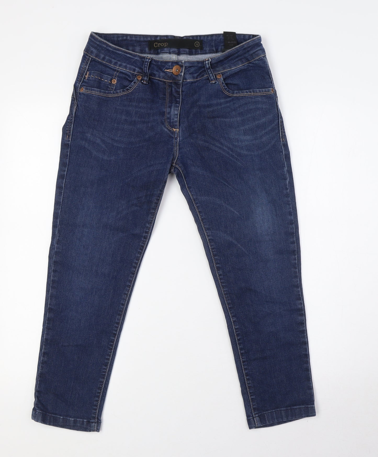 NEXT Womens Blue Cotton Cropped Jeans Size 12 L23 in Regular Zip