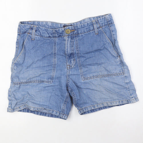 Marks and Spencer Womens Blue Cotton Basic Shorts Size 8 L5 in Regular Zip