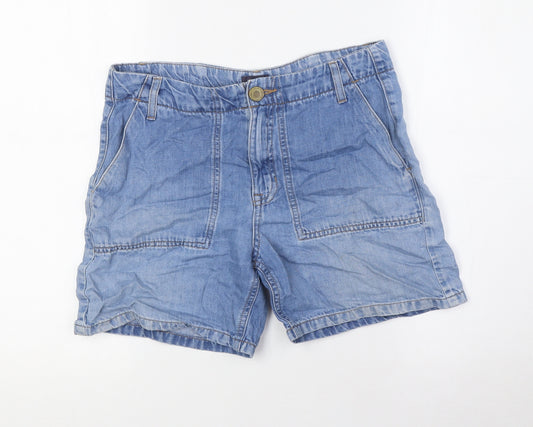 Marks and Spencer Womens Blue Cotton Basic Shorts Size 8 L5 in Regular Zip